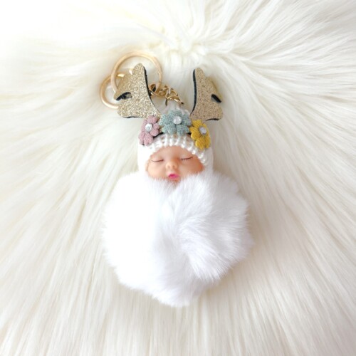 Sleutelhanger Fluffy Baby white
