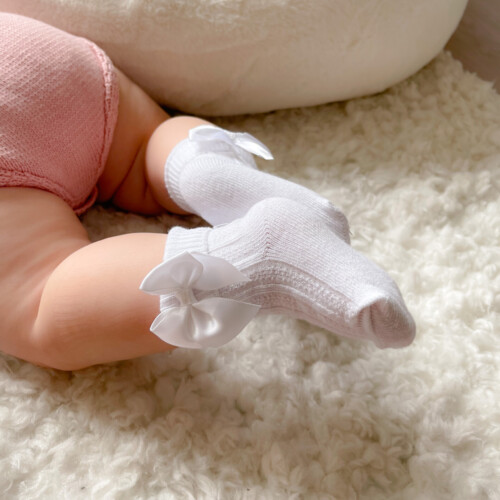 Chaussettes à nœud pour bébé blanches