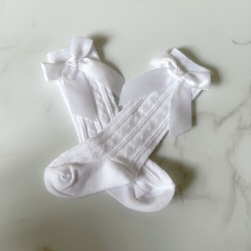 Chaussettes à genoux avec nœud pour bébé, blanches