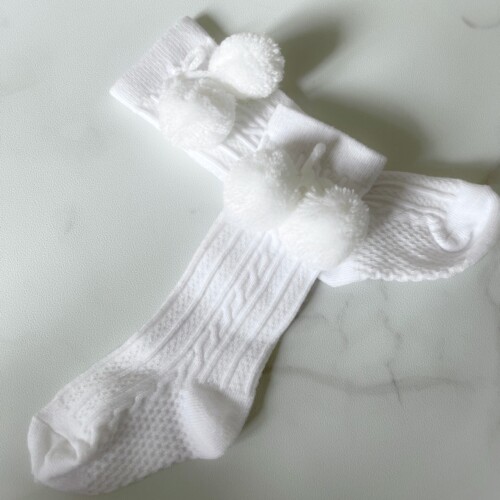 Chaussettes à genoux Pompon pour bébé, blanches