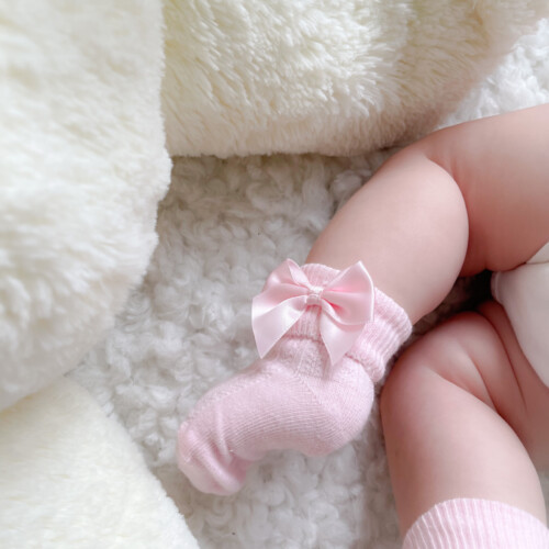 Chaussettes bébé à nœud rose