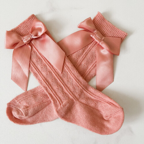 Chaussettes à genoux avec nœud vieux rose