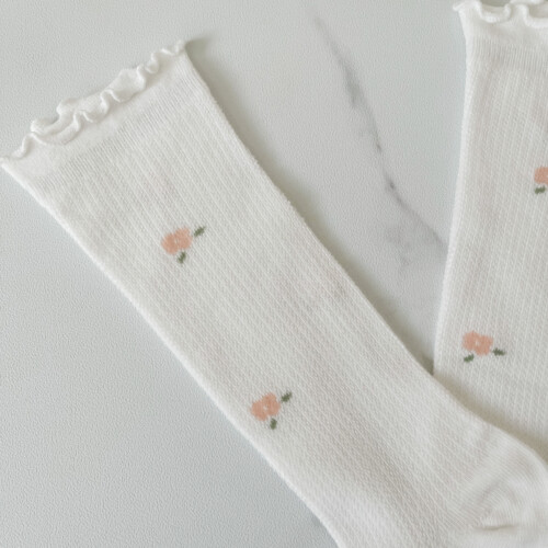 Flower Knee Socks White