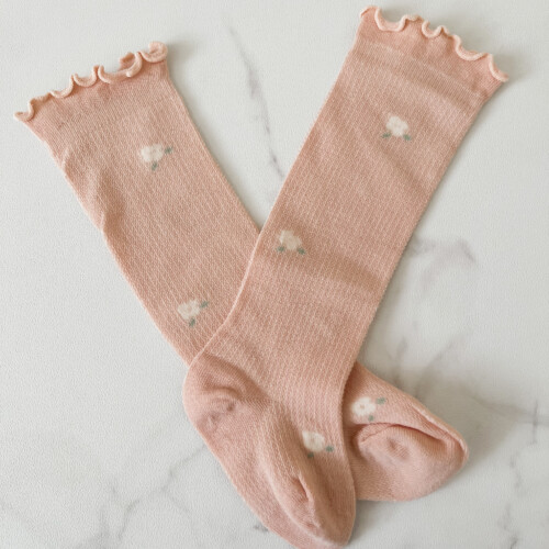 Flower Knee Socks pink