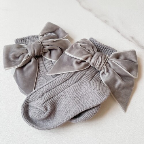 Velvet Bow Socks grey