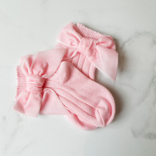 Velvet Bow Socks pink