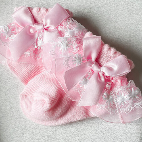 Flower Trim & Bow Socks pink
