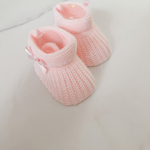 Newborn Knit Booties Little Bow pink